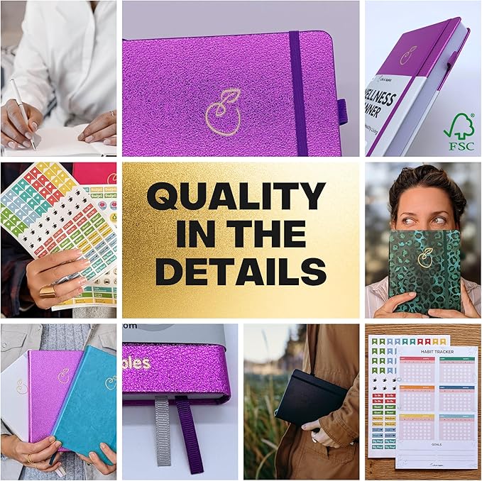 Life & Apples Wellness Journal Planner – Food Log, Fitness Tracker, Habit Tracker, Weight Loss Journal for Diet Tracking and Health Goals, Undated, Size A5 Purple