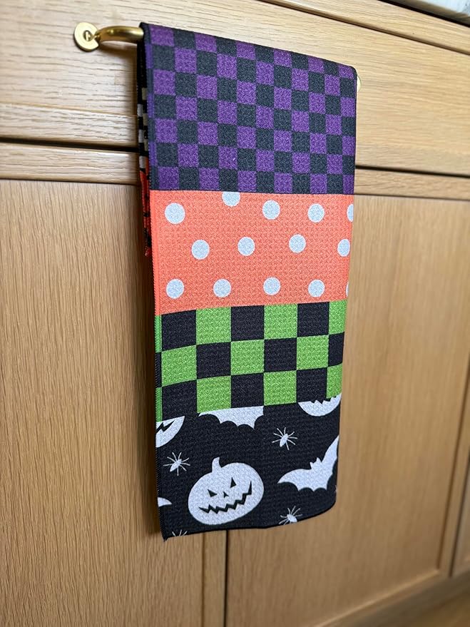 || 3 Pack|| Double Sided Dish Towels || Waffle Weave Microfiber || Tea Towels || Highly Absorbent || Hanging Loop || Dish Cloths || Modern || Designer Prints (Halloween Multi)