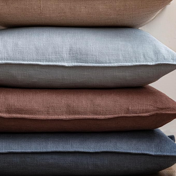 Foindtower Pack of 2, Decorative Linen Soild Throw Pillow Covers Soft Accent Euro Cushion Case Boho Farmhouse Pillowcase for Chair Couch Sofa Bedroom Living Room Home Decor 24 x 24 Inch Sky Blue