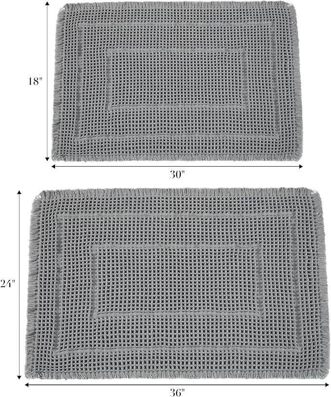 Bath Matts - Upgraded Waffle Super Absorbent, Non Slip Washable, Quick Dry Shower Mats, Ultra Soft for Bathroom Floor, Grey, 24"*36