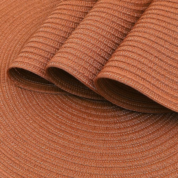 SHACOS Round Placemats Set of 6 Washable 15 inch Round Fall Placemats Cotton Polyester Woven Braided Table Place Mats for Dining Table Decor, Dark Orange
