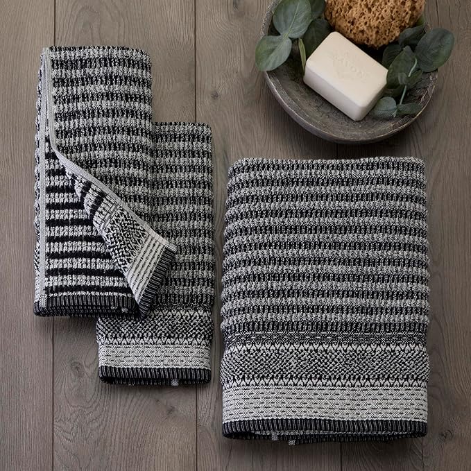 SKL Home Lewis 100% Cotton Premium Bath Towel, 600 GSM, Soft & Absorbent, Reversible Jacquard, Black