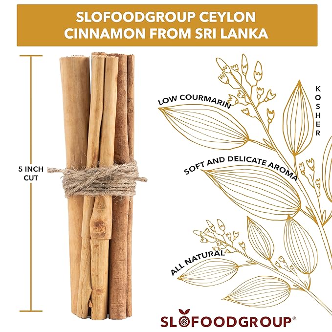 Slofoodgroup Ceylon Cinnamon Sticks - Pure Ceylon Cinnamon Quills 5 Inch Cut Cinnamon Spice from Sri Lanka, True Cinnamon - Cinnamomum Verum, 4 OZ.