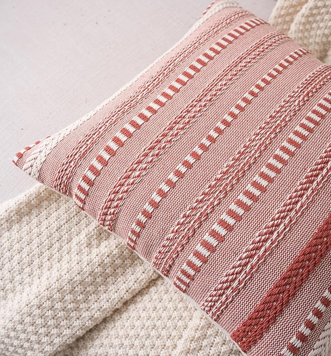 Boho Lumbar Pillow Covers 14x36 Long, Farmhouse Decorative Couch Pillow Cases, Rust Accent Pillows of Bed, Sofa Bedroom Living Room Home Decor Cushion Cover, Pack of 1