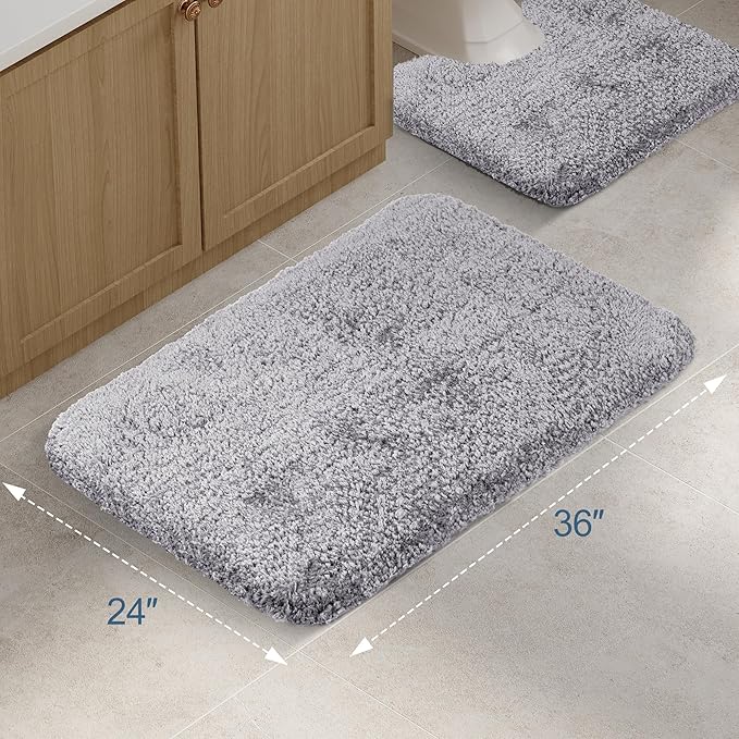 Walensee Large Bathroom Rug (24 x 36, Grey) Extra Soft and Absorbent Shaggy Bath Mat Machine Washable Microfiber Non Slip Luxury Floor Mat