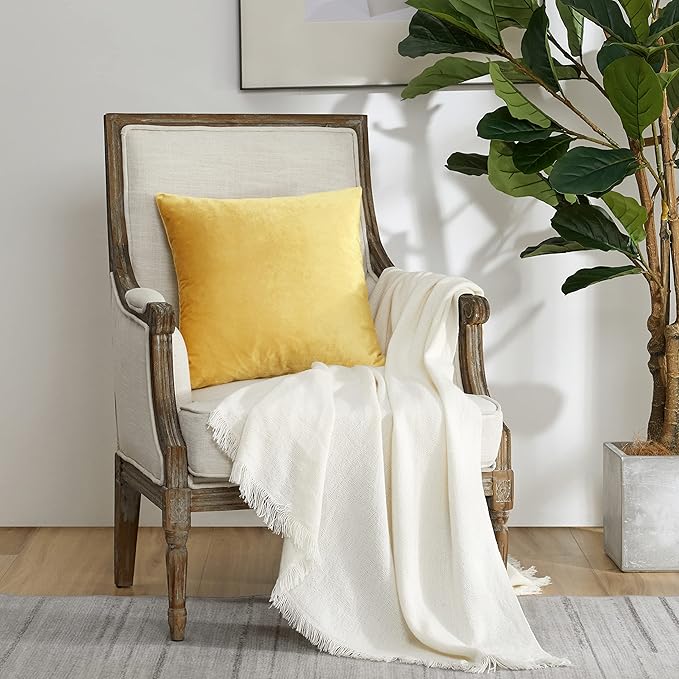 GIGIZAZA Decorative Throw Pillow Covers 16 x 16, Yellow Soft Pillow Covers Velvet,Set of 4 Decor Square Cushion Covers