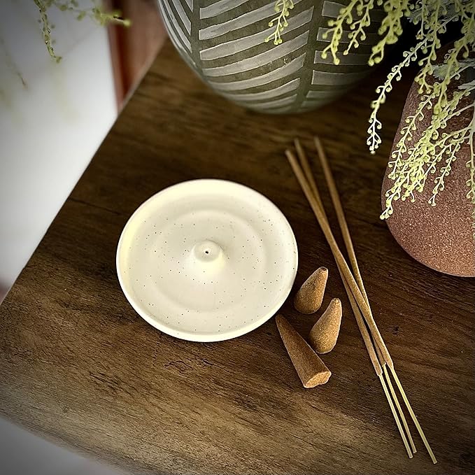 SHIBUSA Ceramic Incense Holder - Modern Minimalist Circular Incense Burner - Wide Ash Catcher - Incense Sticks Not Included White 1