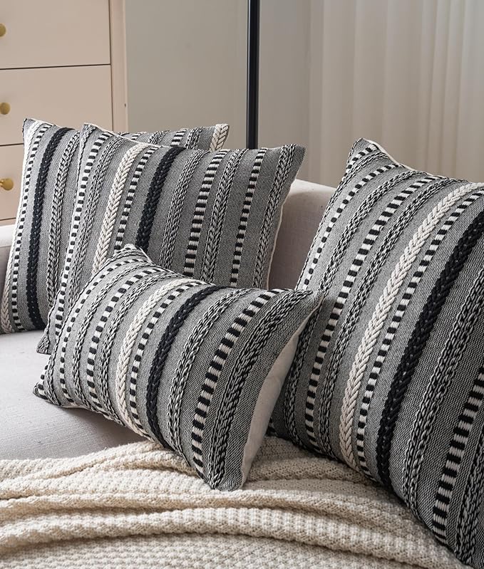 Boho Throw Pillow Covers 12x20 Inch Set of 2, Farmhouse Decorative Couch Pillow Cases, Black Accent Pillows of Bed, Sofa Bedroom Living Room Home Decor Cushion Cover