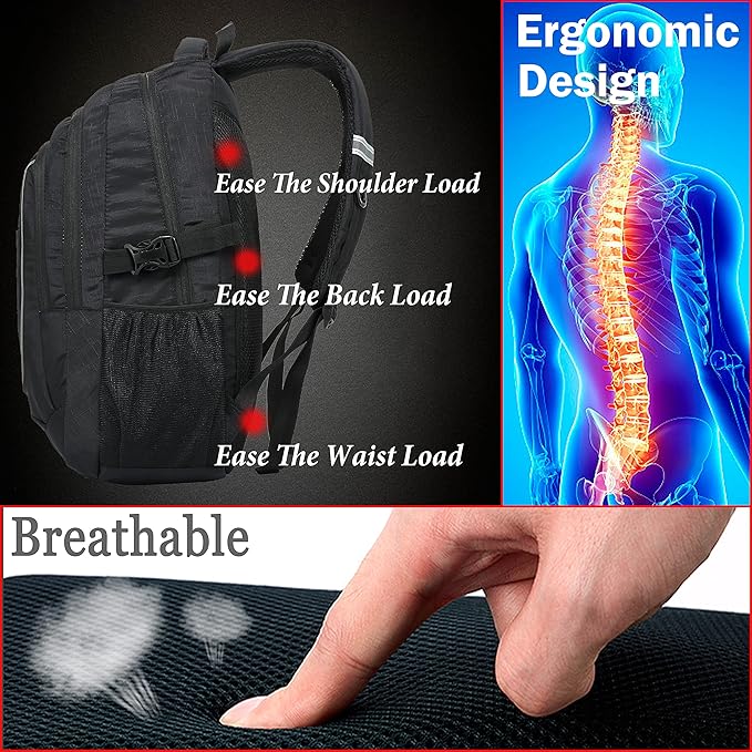 ProEtrade Anti Scratch Fabric Backpack, Black, Unisex, 20"H x 13"W x 8.2"D, 1.6 lb, 8 Pockets, 2 Laptop Compartments, Night Light Reflective Design, Ergonomic Air Flow System