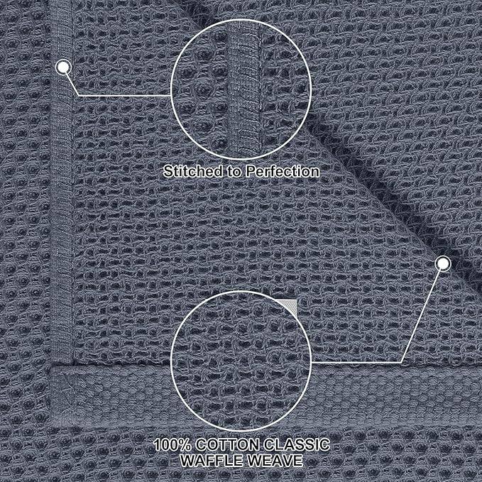 Homaxy 100% Cotton Kitchen Towels and Dishcloths Set, 12 x 12 Inches and 13 x 28 Inches, Set of 12 Bulk Kitchen Towels Set, Ultra Soft Absorbent Dish Cloths for Washing Dishes, Dark Grey