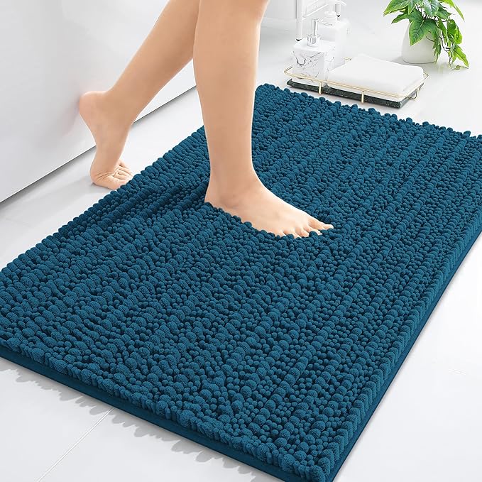 Arotive Luxury Chenille Bathroom Rug Mat, Extra Soft Thick Absorbent Shaggy Bath Rugs, Non-Slip Machine Wash Dry, Plush Bath Mats for Bathroom, Shower and Tub, 30x17, Peacock Blue