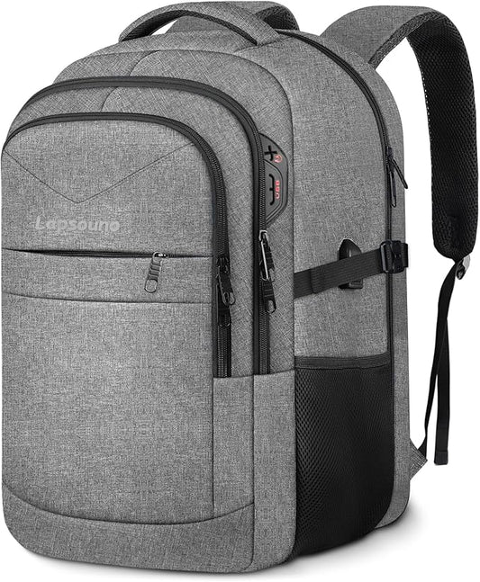 Lapsouno Business Laptop Backpack, Travel Backpack, 15.6 Inch Carry on Backpack, Anti-Theft College School Computer Backpack with USB Port, Gift for Men Women, Grey