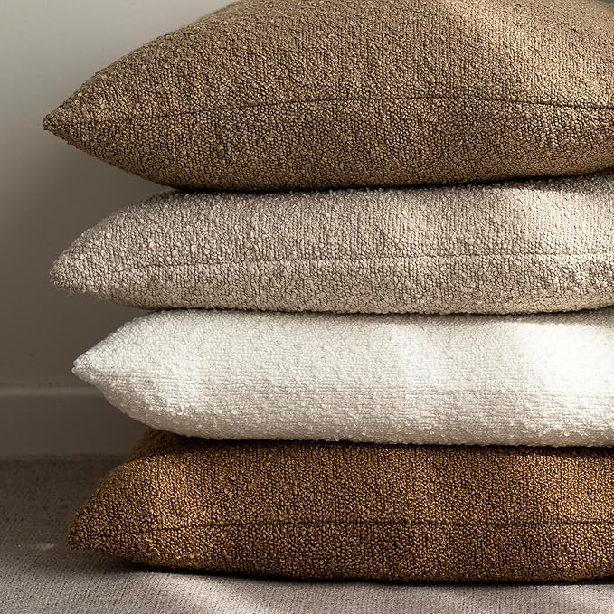 Foindtower Pack of 2, 20 x 20 Inch, Decorative Textured Boucle Throw Pillow Covers Accent Solid Pillow Cases Cozy Soft Couch Cushion Case for Chair Sofa Bedroom Living Room Home Decor, Cream White