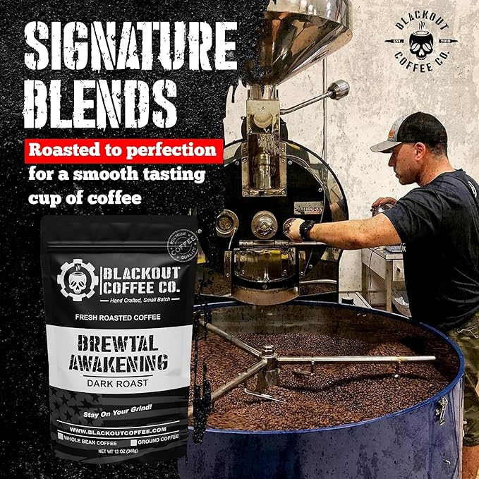 Blackout Coffee Brewtal Awakening Ground Coffee – Dark Roast, Bold Flavor – Freshly Roasted 12oz Bag, American Made