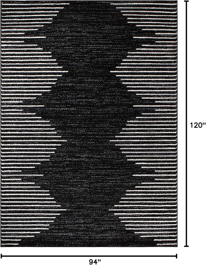 Rugshop Bohemian Stripe Stain Resistant High Traffic Living Room Kitchen Bedroom Dining Home Office Area Rug 8' x 10' Black