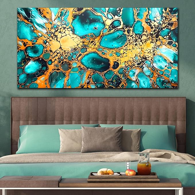 LAOTOART Abstract Canvas Wall-Art for Office - Large Wall Art for Living Room - Teal Wall Decor Ready to Hang Size 29" x 59"