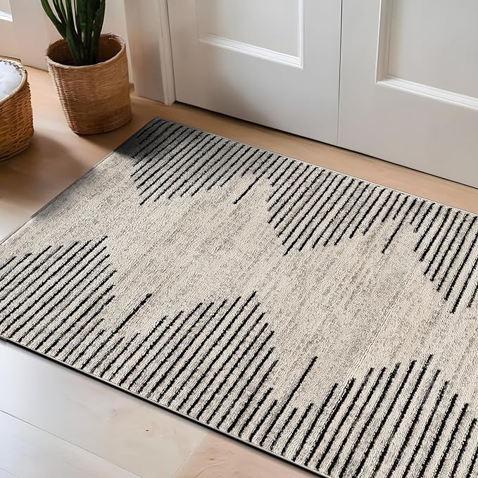 Rugshop Bohemian Stripe Stain Resistant High Traffic Living Room Kitchen Bedroom Dining Home Office Area Rug 2' 7" x 4' Cream