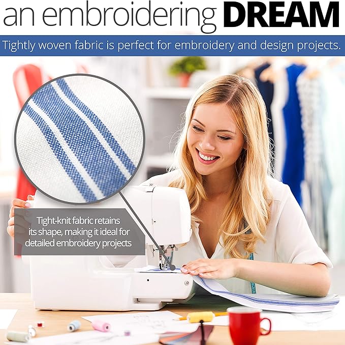 Aunti Em's Kitchen Dish Towels Set (13 Pack) Natural Cotton Fabric for Embroidery - Zero-Lint Cloth for Drying Glasses, Plates, Hand - 25.5 x 15.5 Inch (13-Pack Blue Stripes)