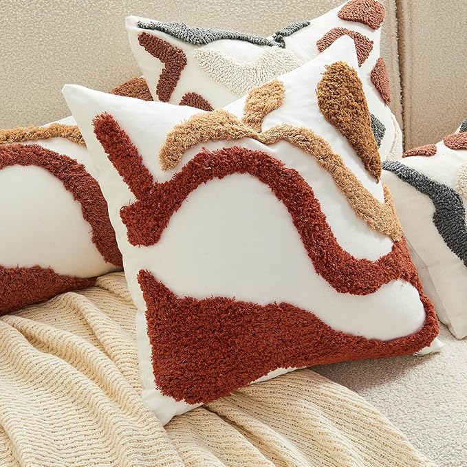 lifein 18x18 Pillow Covers-Throw Pillow Cover,Tufted Boho Jacquard Pillow Covers,Farmhouse Decorative Pillow Cover,Pillow Cases for Gift,Couch,Sofa,Bed,Chair,Living Room,Home Decor(18x18inch)