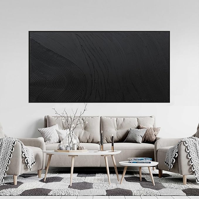 Large Modern Wall Art for Living Room Abstract Canvas Wall Art Decor Framed Large Black Wall Art Canvas Art Wall Decor Hand Painted Black Texture Artwork for Walls Bedroom Office Wall Decor 29"x58"