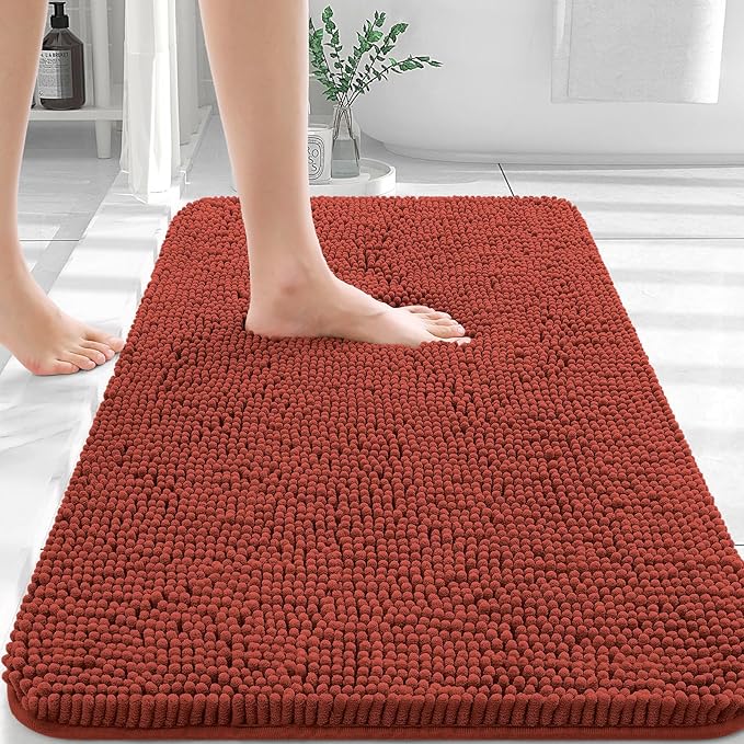 OLANLY Bathroom Rugs 36x24, Extra Soft Absorbent Chenille Bath Rugs, Rubber Backing Quick Dry, Machine Washable Bath Mats for Bathroom Floor, Tub and Shower, Home Decor Accessories, Rustic Terracotta