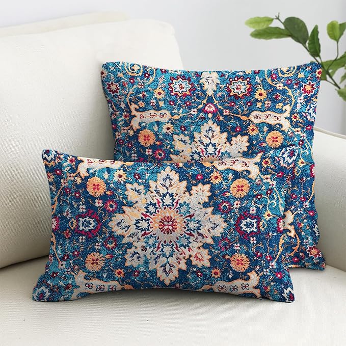 Boho Throw Pillow Covers 12x20 inch Set of 2,Boho Vintage Carpet Pattern Antique Ethnic Decor Double Sided Pattern Cushion Cover Soft Pillow Case Living Sofa Room Bed Square Pillow Cover