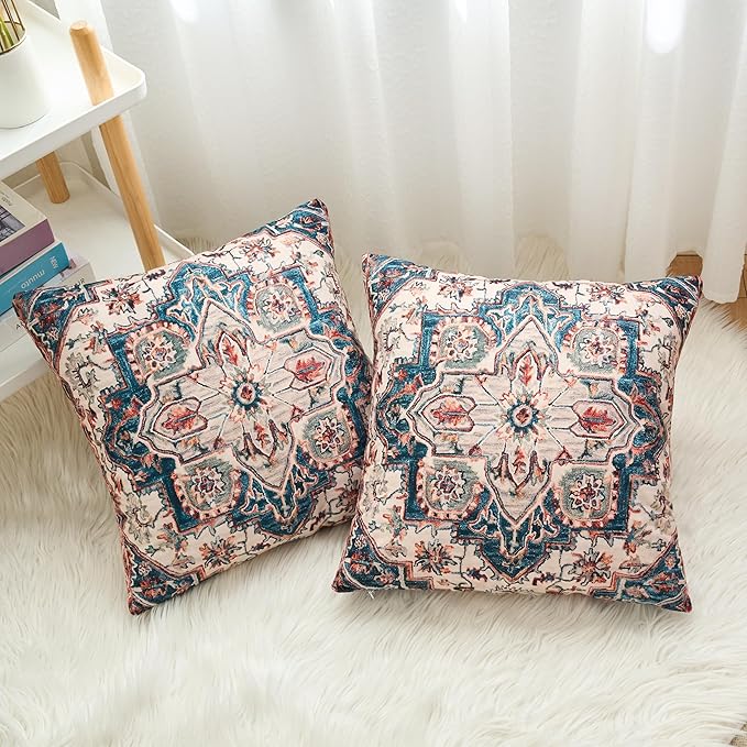 Boho Throw Pillow Covers 20x20 inch Set of 2,Boho Vintage Carpet Pattern Antique Ethnic Decor Double Sided Pattern Cushion Cover Soft Pillow Case Living Sofa Room Bed Square Pillow Cover