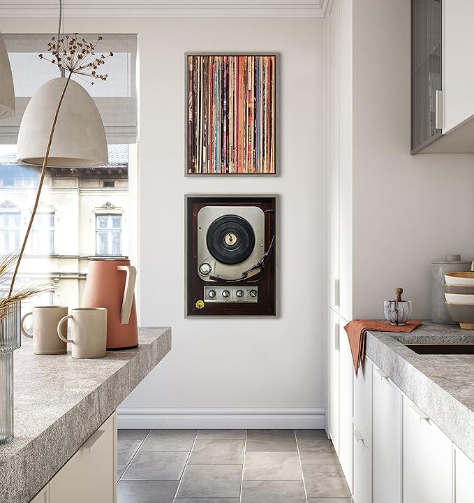 Kate and Laurel Sylvie 33RPM Framed Canvas Wall Art by Robert Cadloff of Bomobob; 18x24 Gray; Decorative Music Art for Wall