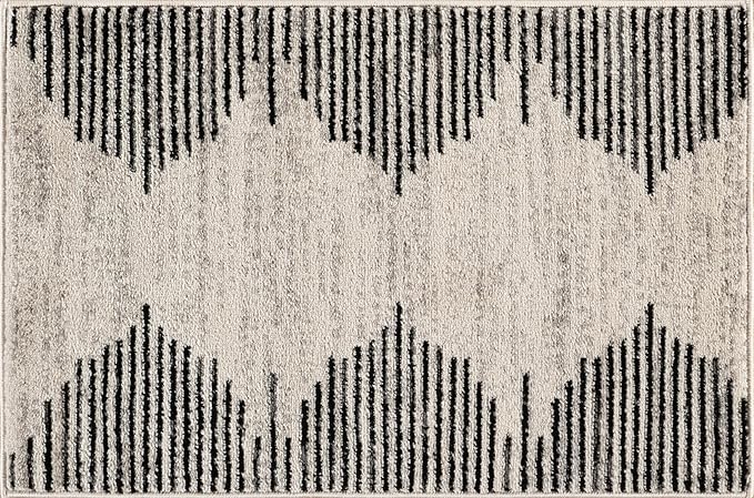 Rugshop Bohemian Stripe Stain Resistant High Traffic Living Room Kitchen Bedroom Dining Home Office Area Rug 2' x 3' Cream