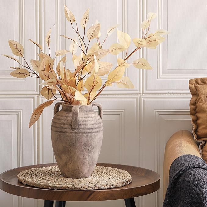 Ceramic Flower Vase Home Decor - 8.7" Farmhouse Flower Vases Rustic Vintage Aesthetic Modern for Table Living Room Kitchen Bedroom Decoration House Desk Decorative Accessories Gift (Retro)