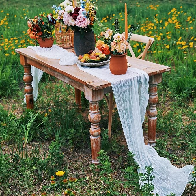 DOLOPL White Table Runner 10FT Cheesecloth Table Runner for Wedding Decorations Cheese ClothTable Runner for Bridal Shower Decorations Centerpiece Birthday Party Decoration