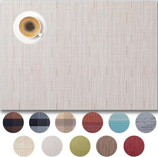 Placemats Set of 8 - Easy Clean Woven Vinyl Placemats for Dining Table, Indoor/Outdoor Place Mats, Washable PVC Table Mats （Pale Beige）