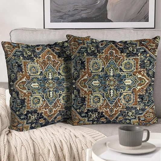 Boho Throw Pillow Covers 22x22 inch Set of 2,Boho Vintage Carpet Pattern Antique Ethnic Decor Double Sided Pattern Cushion Cover Soft Pillow Case Living Sofa Room Bed Square Pillow Cover