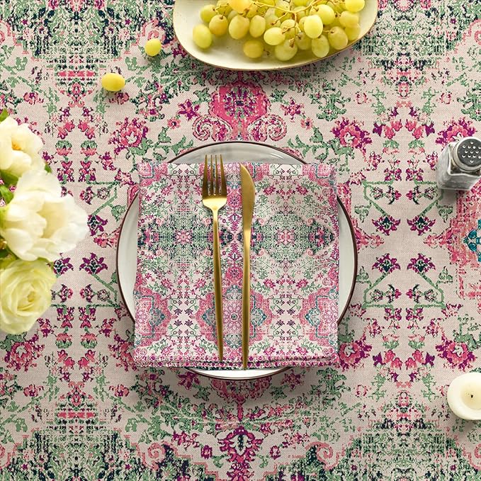 Horaldaily Boho Bohemia Style Tablecloth 60×140 Inch Rectangular, Pink Vintage Country Rustic Farmhouse Magical Fall Orange Washable Seasonal Table Cover for Party Picnic Dinner Decor