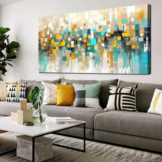 LAOTOART Abstract Wall-Decor Living Room - Yellow Art Work for Wall Decor - Extra Large Wall Art Ready to Hang Size 29" x 59"