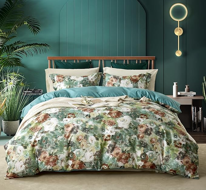 Cupocupa Duvet Cover King Size Set Boho Floral Pattern King Duvet Cover Set for King Size Bed Vintage Soft Bedding Leaf Print Duvet Cover with Pillowcases