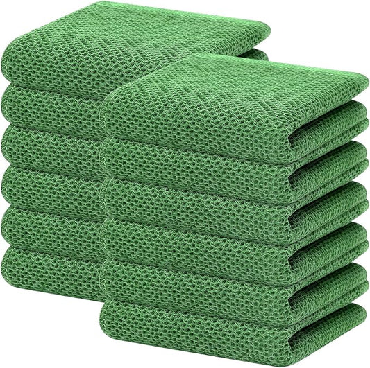 Homaxy 100% Cotton Waffle Weave Kitchen Dish Towels, Ultra Soft Absorbent Quick Drying Cleaning Towel, 13 x 28 Inches, 12-Pack, Grass Green