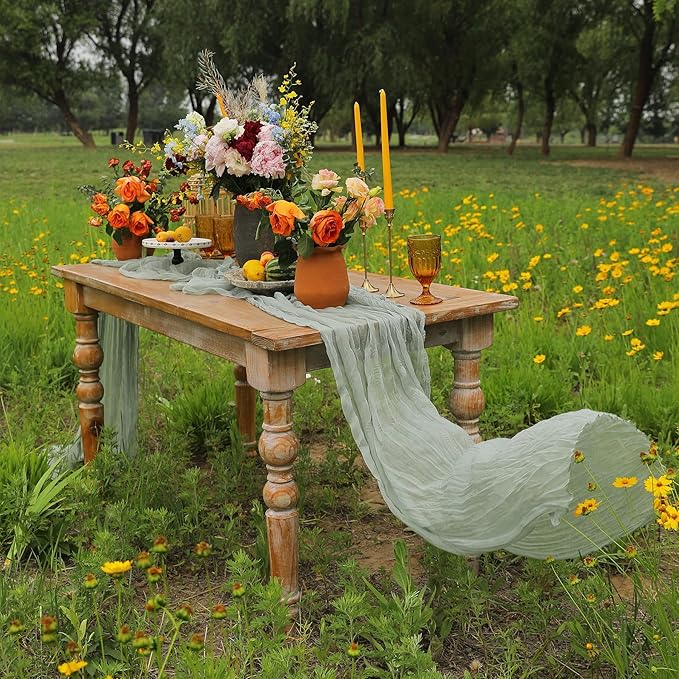 2 Pieces ST Patricks Day Table Runner, Sage Green Cheesecloth Table Runners 10FT Cheese Cloth Table Runner Rustic Sheer Table Runner for Baby Bridal Shower Birthday Party Boho Table Decorations