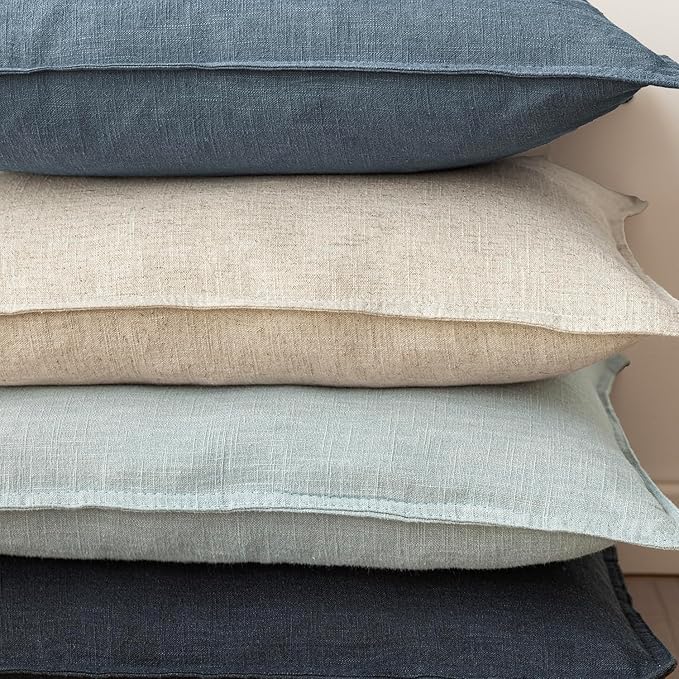 Foindtower Set of 2, Decorative Linen Soild Throw Pillow Covers Soft Accent Euro Cushion Case Boho Farmhouse Neutral Pillowcase for Couch Sofa Bedroom Living Room Home Decor 18 x 18 Inch Misty Blue