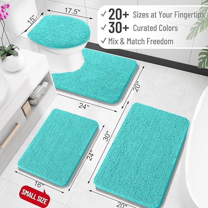OLANLY Bathroom Rugs 24x16, Extra Soft Absorbent Chenille Bath Rugs, Rubber Backing Quick Dry, Machine Washable Bath Mats for Bathroom Floor, Tub and Shower, Home Decor Accessories, Teal