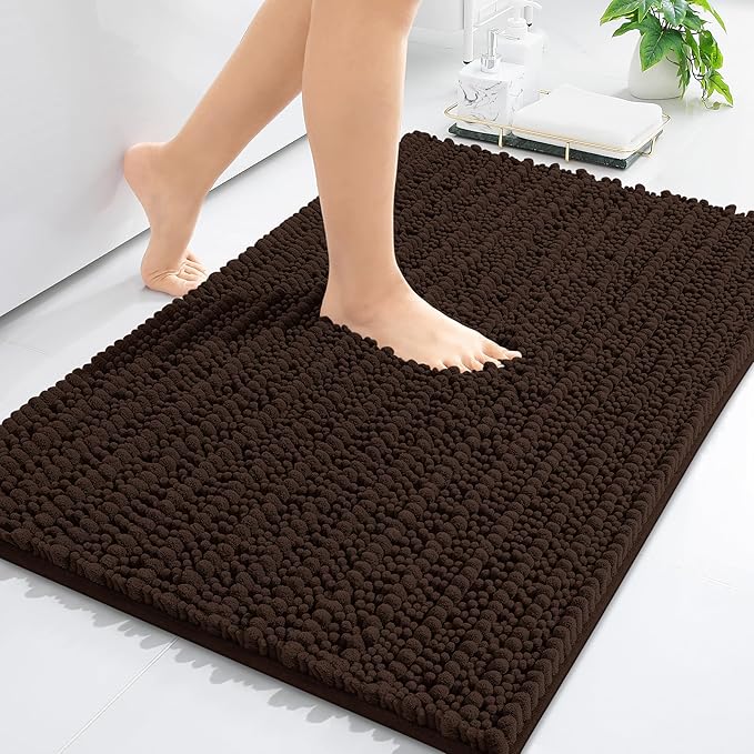 Arotive Luxury Chenille Bathroom Rug Mat, Extra Soft Thick Absorbent Shaggy Bath Rugs, Non-Slip Machine Wash Dry, Plush Bath Mats for Bathroom, Shower and Tub, 36x24, Brown
