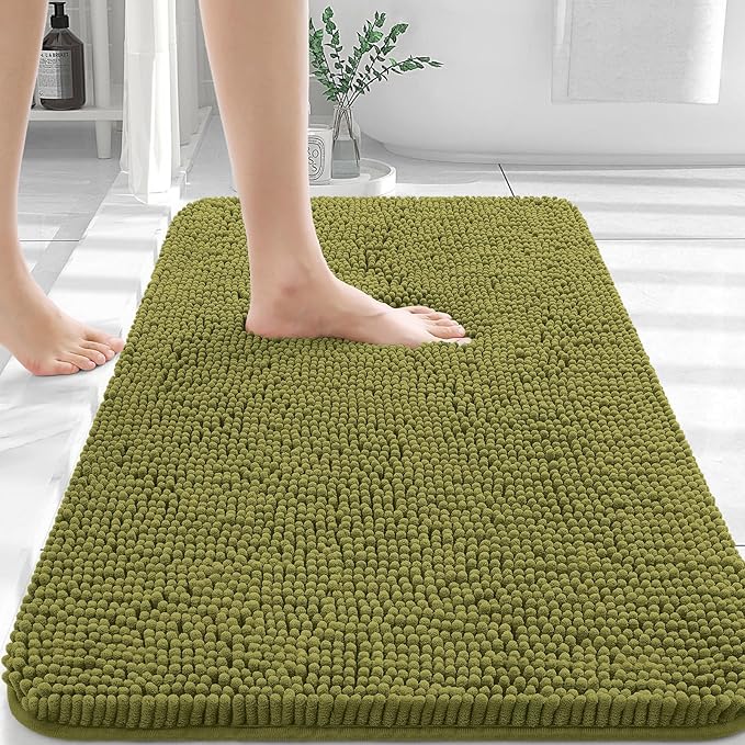 OLANLY Bathroom Rugs 30x20, Extra Soft Absorbent Chenille Bath Rugs, Rubber Backing Quick Dry, Machine Washable Bath Mats for Bathroom Floor, Tub and Shower, Home Decor Accessories, Willow Green