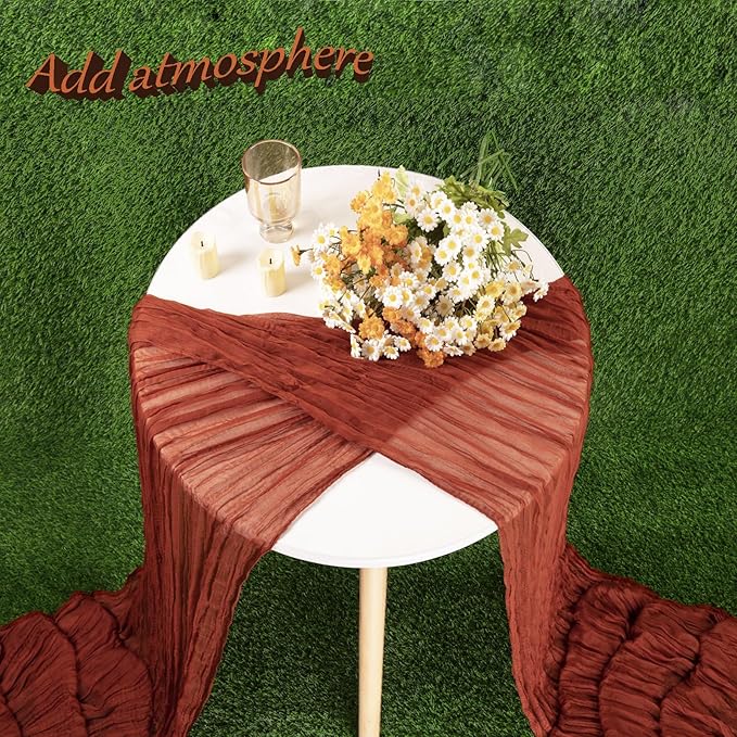 Cheesecloth Table Runner Boho Table Runner 13.3FT Long Terracotta Vintage Rustic Gauze Wedding Dining Table Decorations for Baby Shower Event Holiday Birthday Halloween Party Decorations