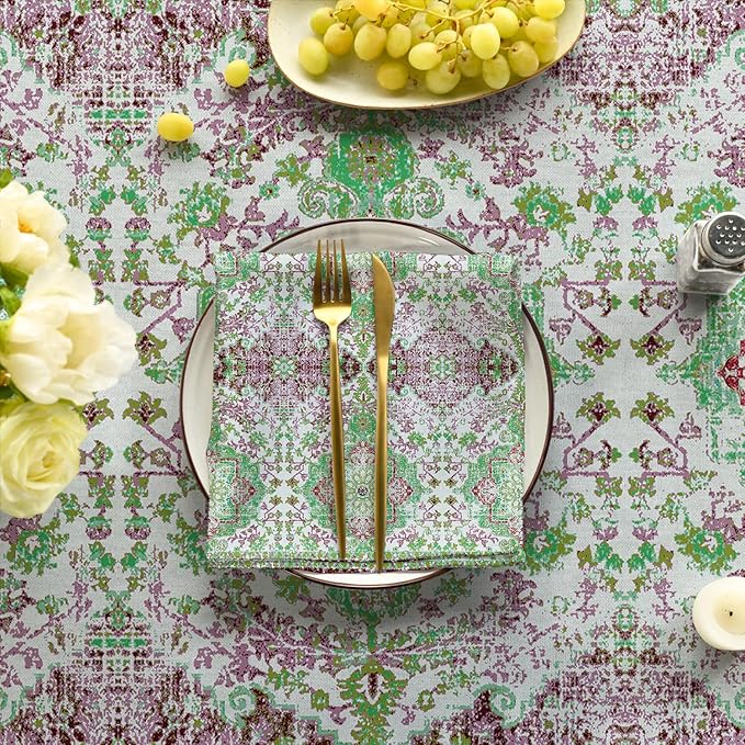 Horaldaily Boho Bohemia Style Tablecloth 60×140 Inch Rectangular, Green Vintage Country Rustic Farmhouse Magical Fall Orange Washable Seasonal Table Cover for Party Picnic Dinner Decor