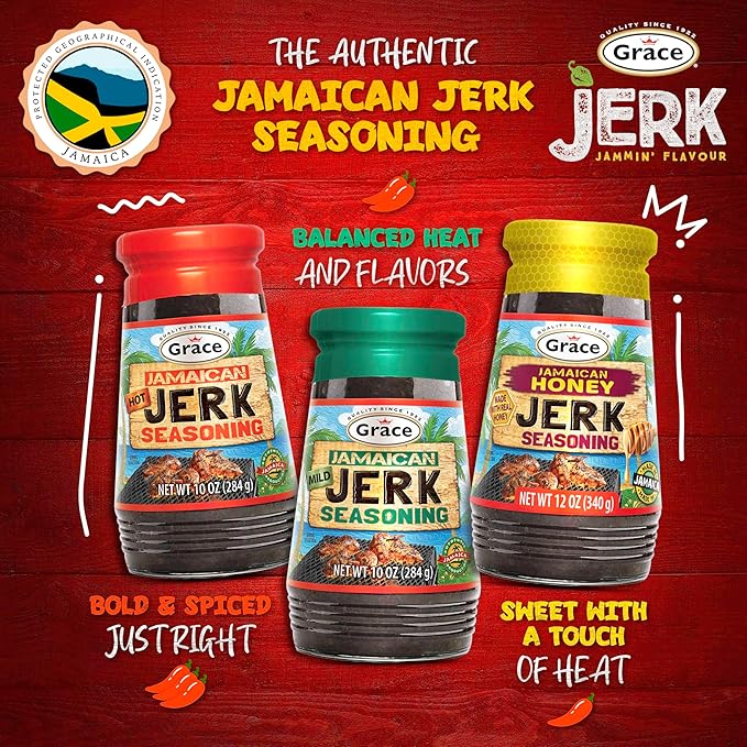 Grace Jamaican Jerk Seasoning Paste Variety Pack - Honey, Mild & Hot Jerk Seasoning Jamaican Style - Caribbean Jerk Seasoning Mix for Jerk Chicken Seasoning & Oxtail Seasoning - Best BBQ Rub for Pork Ribs & Steaks