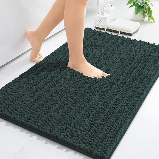 Arotive Luxury Chenille Bathroom Rug Mat, Extra Soft Thick Absorbent Shaggy Bath Rugs, Non-Slip Machine Wash Dry, Plush Bath Mats for Bathroom, Shower and Tub, 36x24, Dark Green