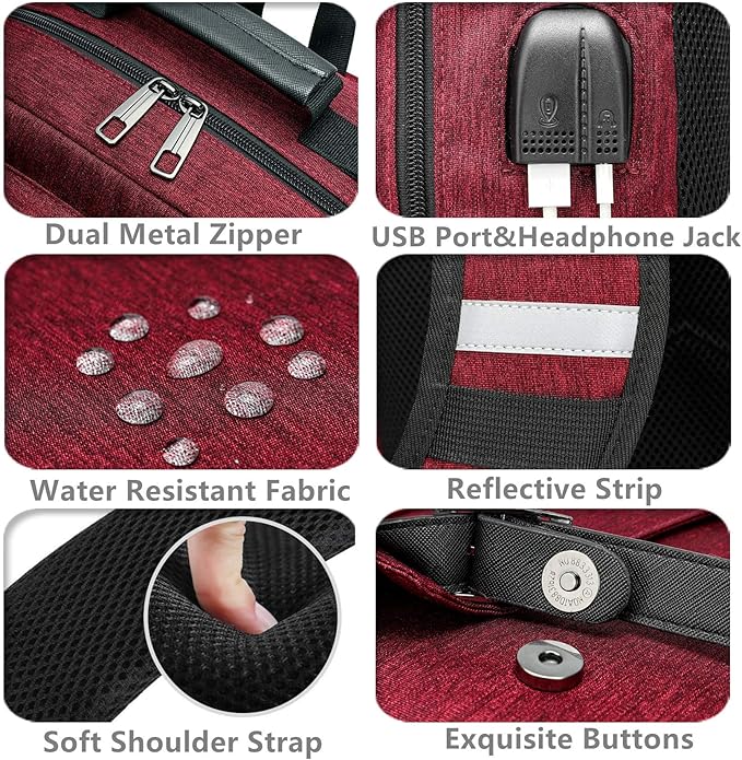 HFSX Laptop Backpack Women Men College Backpacks Bookbag Vintage Backpack Book Bag Fashion Back Pack Anti Theft Travel Backpacks with Charging Port fit 15.6 Inch Laptop Red