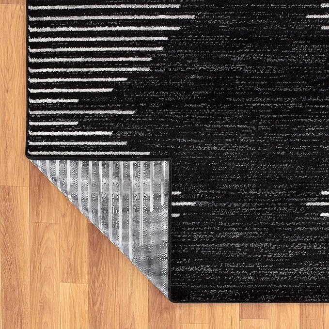 Rugshop Bohemian Stripe Stain Resistant High Traffic Living Room Kitchen Bedroom Dining Home Office Square Area Rug 6'6" x 6'6" Black