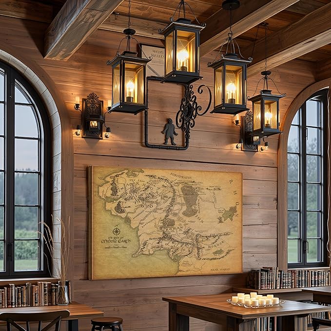 Middle Earth Map Wall Art Canvas Print - Fantasy Map of Middle Earth - 24''Hx36''W with Inner Wooden Frame - Lightweight & Easy to Hang - Perfect for Bedroom, Game Room Decor