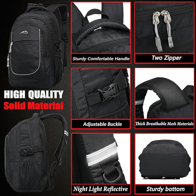 ProEtrade Anti Scratch Fabric Backpack, Black, Unisex, 20"H x 13"W x 8.2"D, 1.6 lb, 8 Pockets, 2 Laptop Compartments, Night Light Reflective Design, Ergonomic Air Flow System